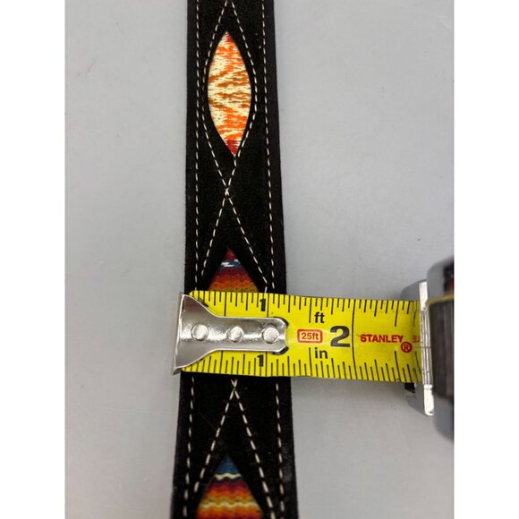 Black Suede Southwest Pattern Belt With Colorful Embroidered Inlay Aztec 43" - Picture 6 of 6